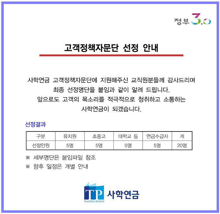 고객정책자문단 선정결과 알림