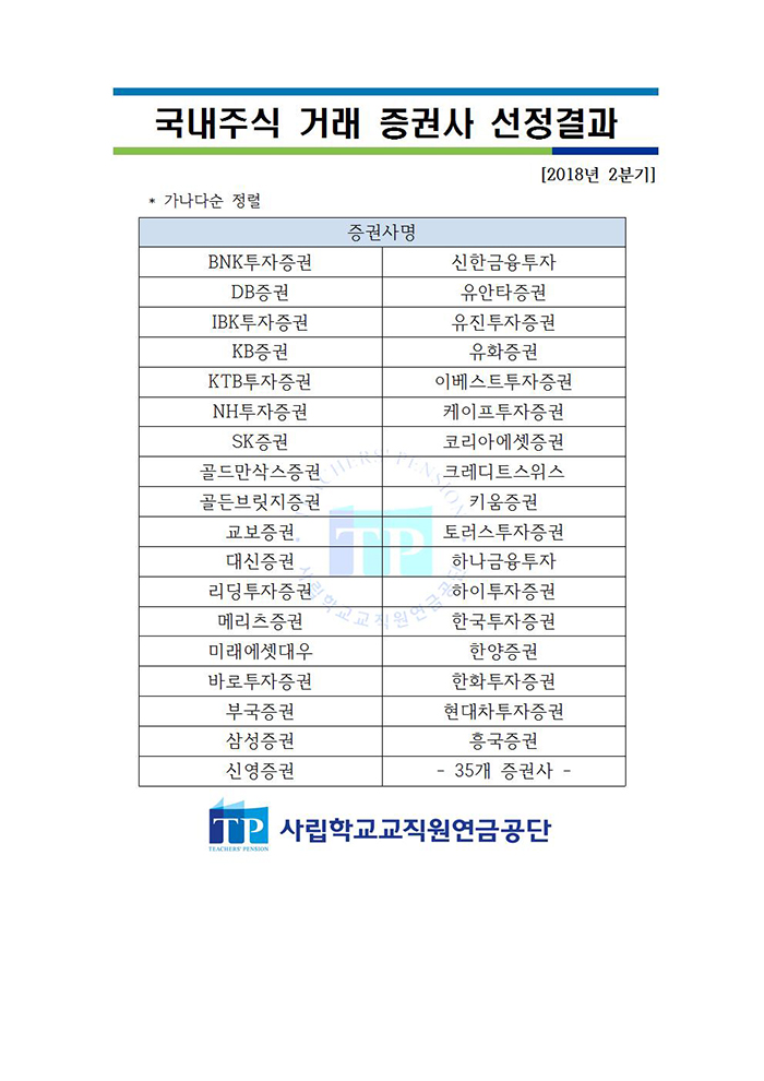 국내주식 거래 증권사 선정 결과