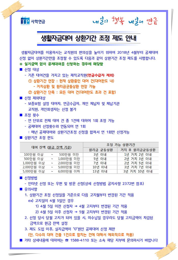 생활자금대여 상환기간 조정제도 안내