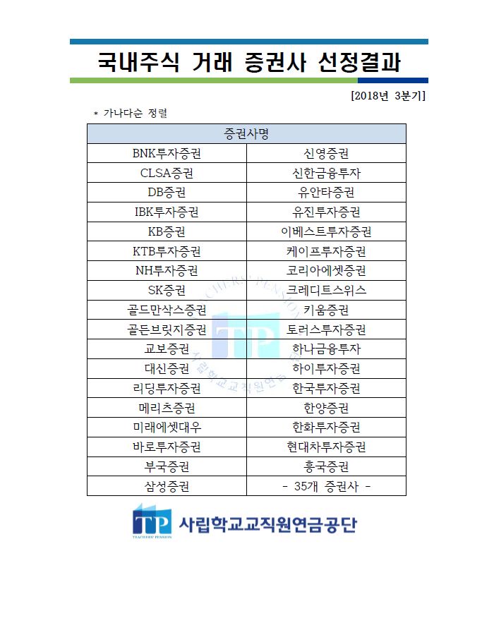 국내주식 거래 증권사 선정 결과