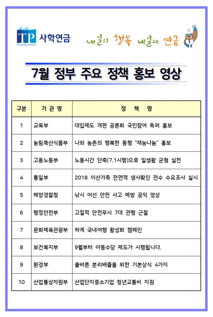 2018년 7월 정부 주요 청책안내