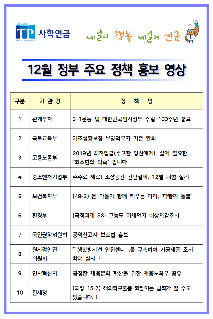 2018년 12월 정부 주요 정책 홍보 영상