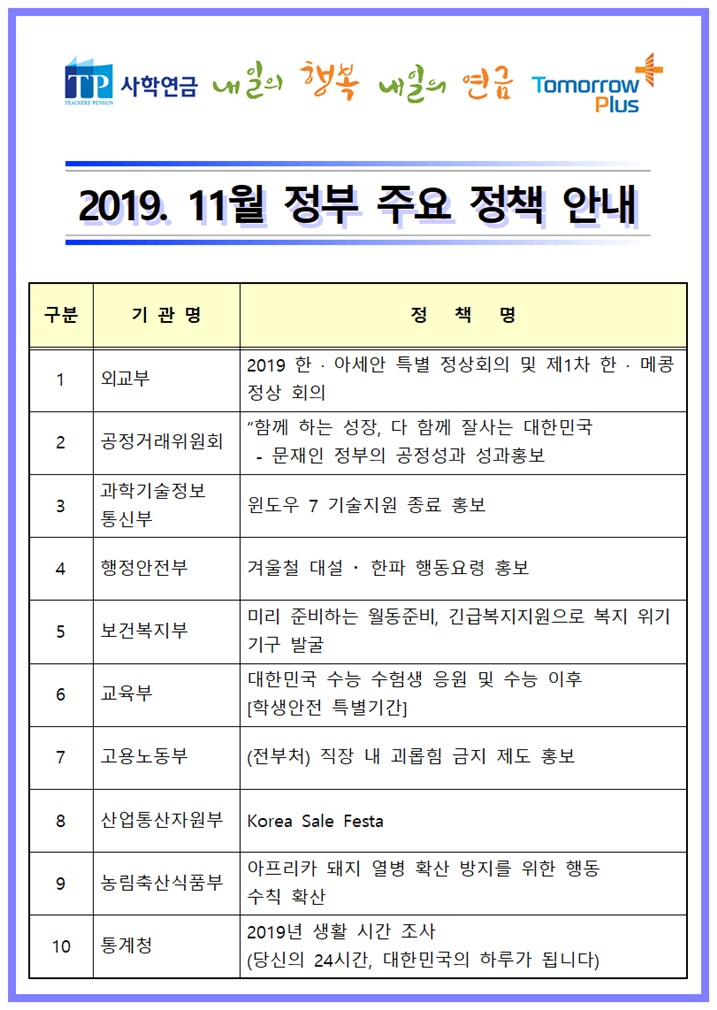 10월 정부 주요 정책